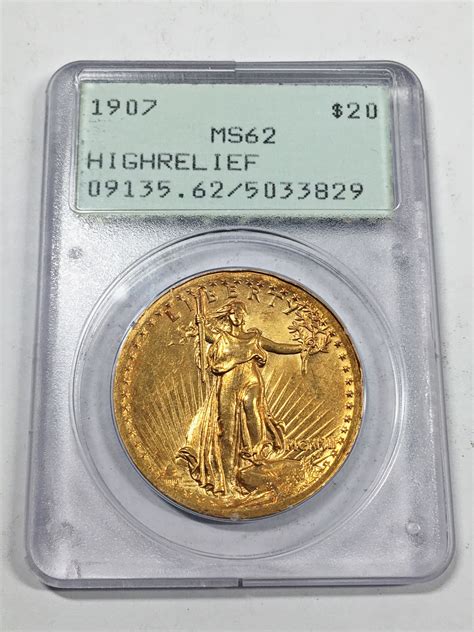 1907 $20 Saint*Gaudens Gold Double Eagle*Graded MS62 High Relief by ...