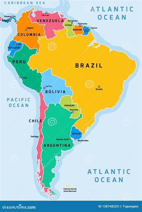 South America, World Map With Landmarks Vector Cartoon Illustration ...