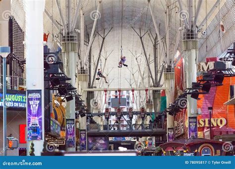 LAS VEGAS, NEVADA - August 22nd, 2016: People Zip Lining Under F ...