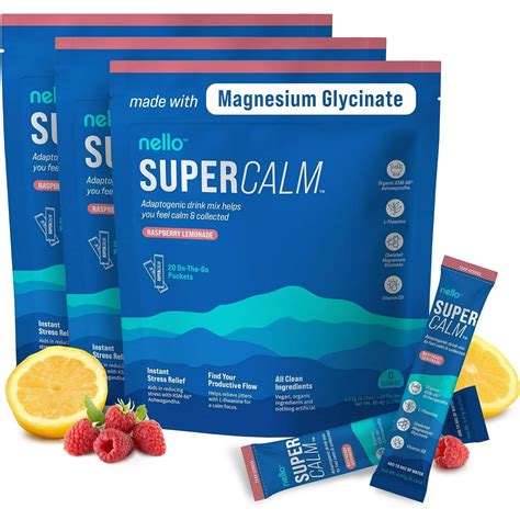 Nello Supercalm Powdered Drink Mix, Raspberry Lemonade, L Theanine, Ksm-66 Ashwagandha ...