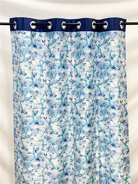 Buy Swiss Leaflets Printed Curtain - Blue – PARDEWALE.in