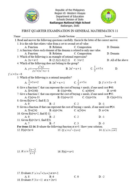 Image result for General Math External Exam Matrices