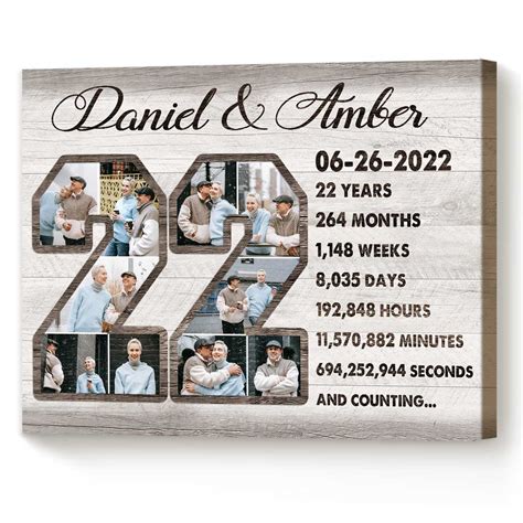 Custom 22-Year Anniversary Photo Collage Canvas, 22nd Anniversary Gift ...