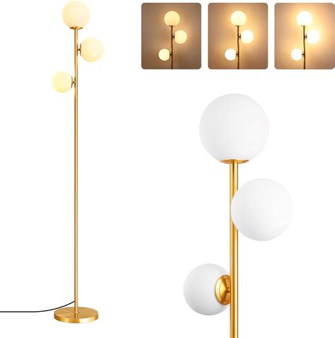 EDISHINE Modern Gold Floor Lamp, 3 Globe Mid Century Standing Lamps for ...