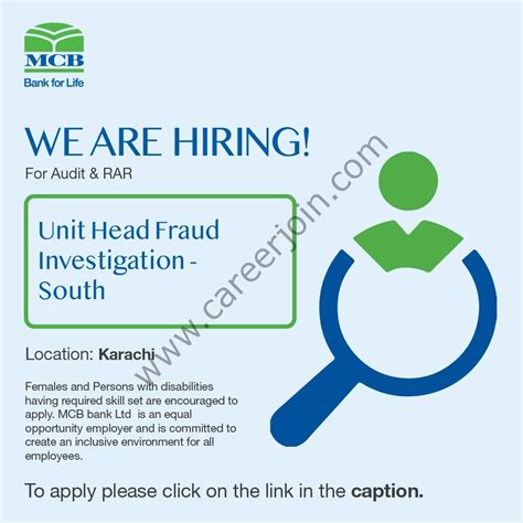 MCB Bank Jobs Unit Head Fraud Investigation