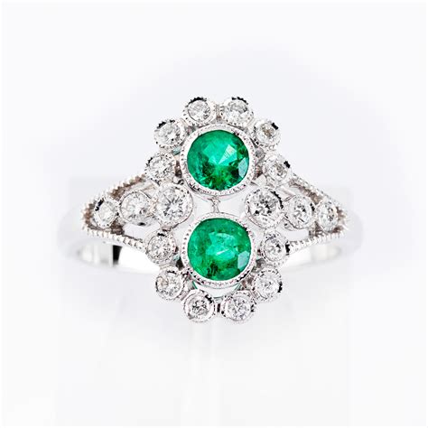 Emerald and diamond double ring | Mourne Antiques & Jewellery