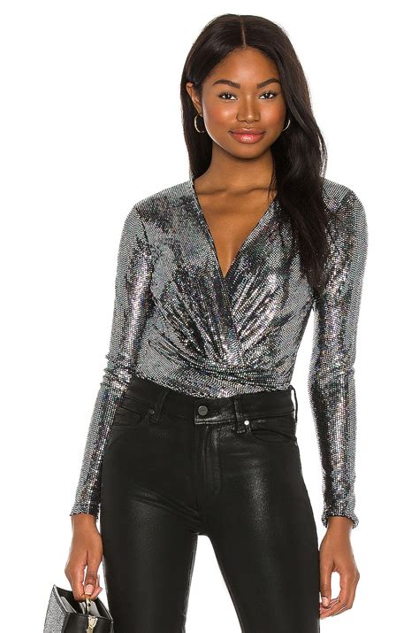 ASTR the Label Tinsley Long Sleeve Bodysuit in Black Disco | REVOLVE