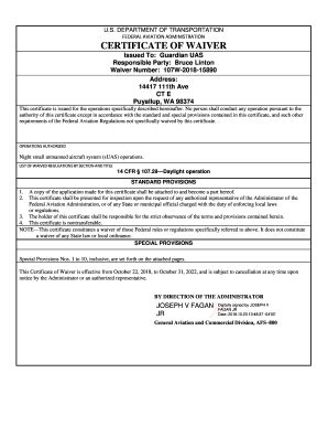 DOT FAA Certificate Of Waiver 2018-2026 - Fill and Sign Printable ...