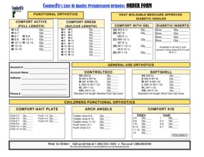 ComfortFit Prefabricated Orthotics Order Form - Blank Fillable Template ...