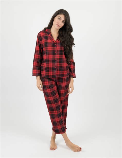 Leveret Women's Flannel Red & Black Plaid Button Down Pajamas – Leveret ...
