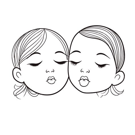 Line Drawing Of Sisters Kissing One Another And Holding Their Noses ...