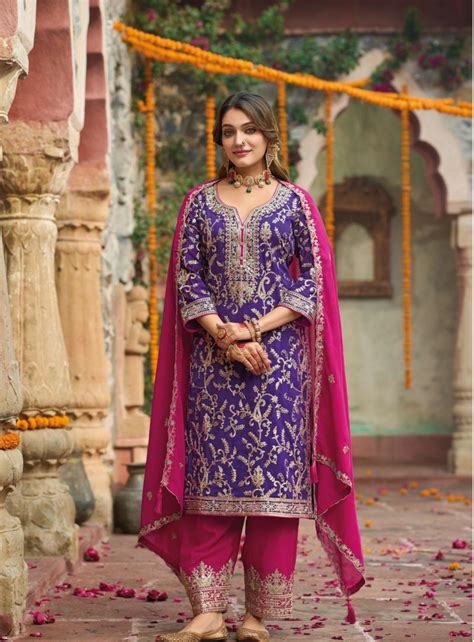 Sangeet 1787 To 1790 Chinon Embroidered Readymade Suits Collection