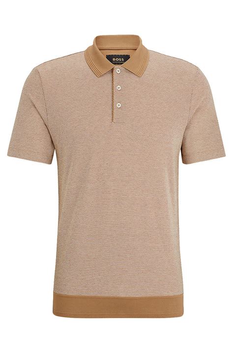 BOSS - Bubble-structure polo shirt in cotton and cashmere - Light Brown
