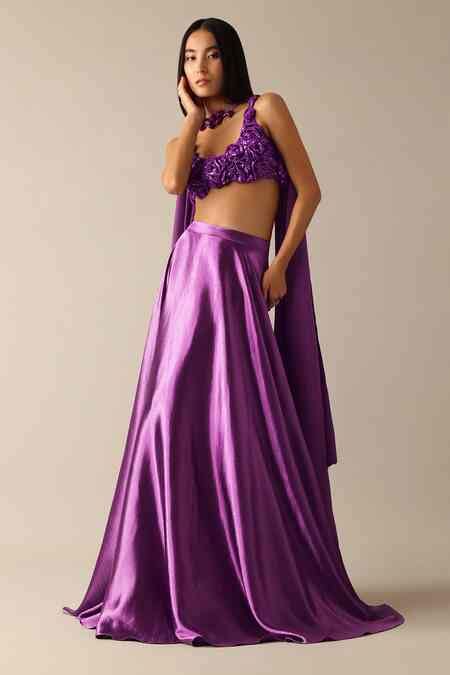 Buy Purple Satin Beads, Sequins Round Neck Florence Embroidered Blouse ...