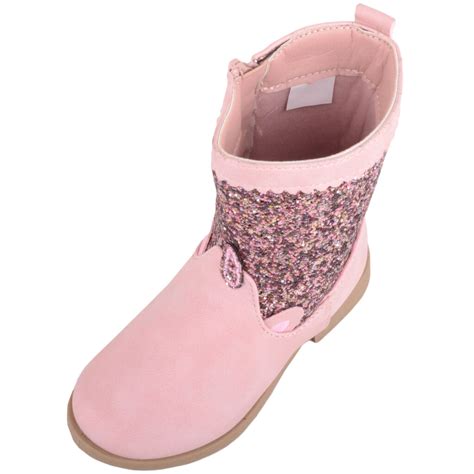 Childrens Kids Girls Glittery Unicorn Zip Up Cow Girl Ankle Boots ...