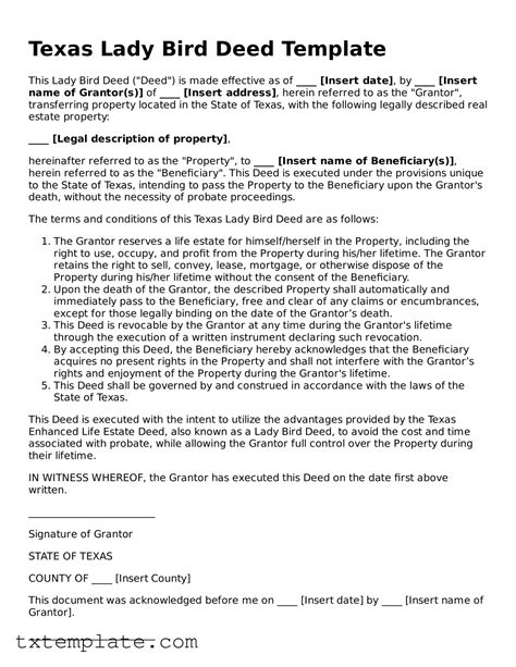 Valid Texas Lady Bird Deed Forms - Simple PDF Template