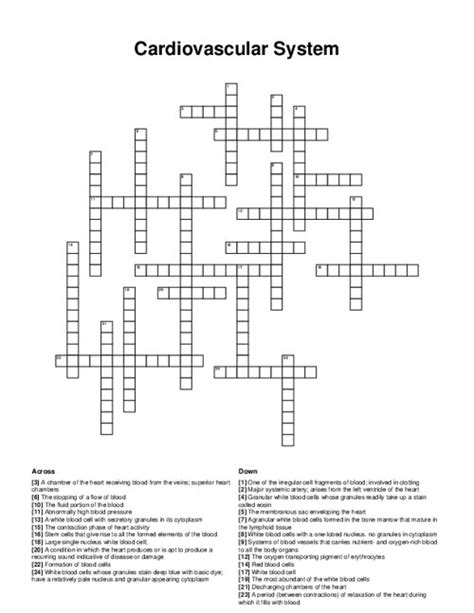 Cardiovascular System Crossword Puzzle