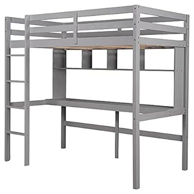 Buy SOFTSEA Twin Loft Bed with Desk and Bookcase for Kids Adult, High ...