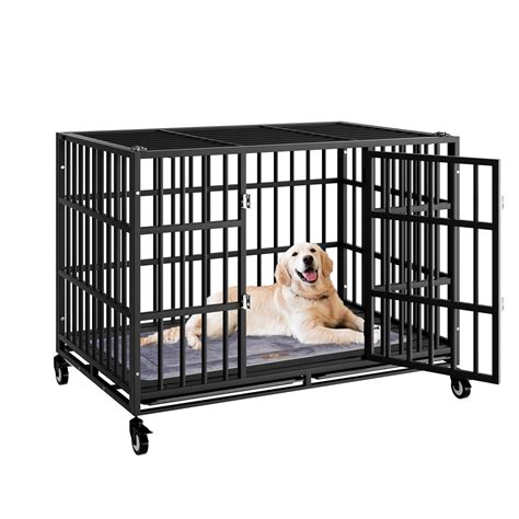 48 Inch Heavy Duty Dog Crate with Wheels，Indestructible Escape-Proof ...