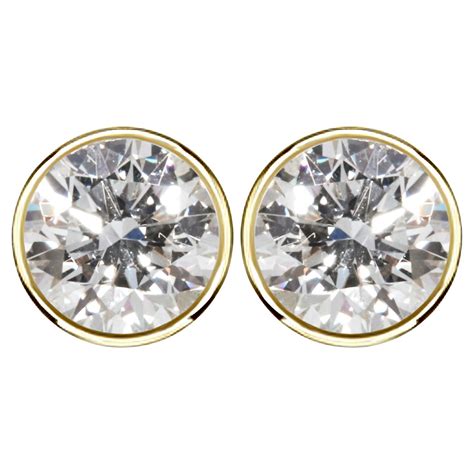 1 1/2 Carat Ct Real Natural Solitaire Round Diamond Bezel Stud Earrings ...