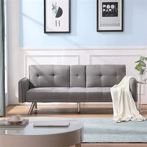 Modern Sleeper Sofa Futon Bed Couch Metal Legs and Upholstery Sofabed ...