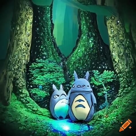 Totoro-style link in a glittery forest diorama on Craiyon