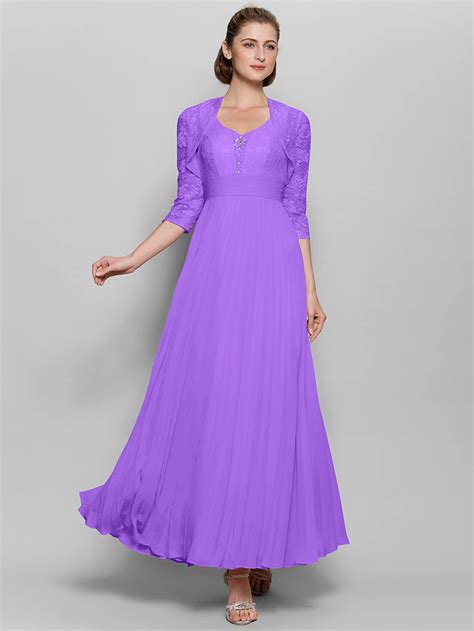 A-Line Sweetheart Neckline Ankle Length Chiffon / Lace Bodice Mother of ...