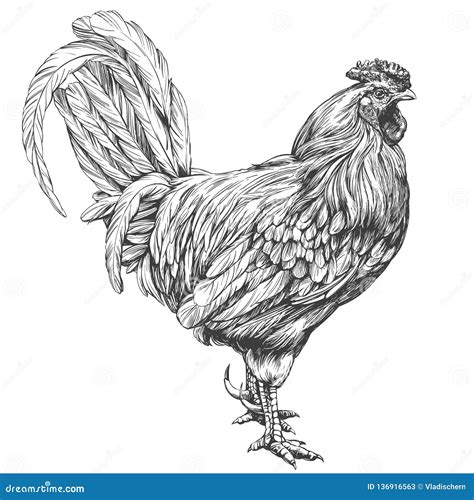 Rooster, Chicken Hand Drawn Vector Illustration Realistic Sketch Stock Vector - Illustration of ...
