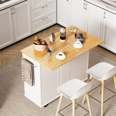 Shintenchi Rolling Kitchen Island Cart with Folding Drop Leaf Breakfast ...