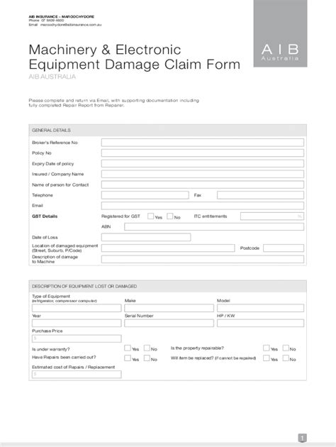 Fillable Online PDF Machinery & Electronic Equipment Damage Claim Form ...