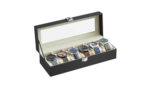 SONGMICS Watch Box with 6 Slots, Watch Box, Box, Glass Lid, Removable ...