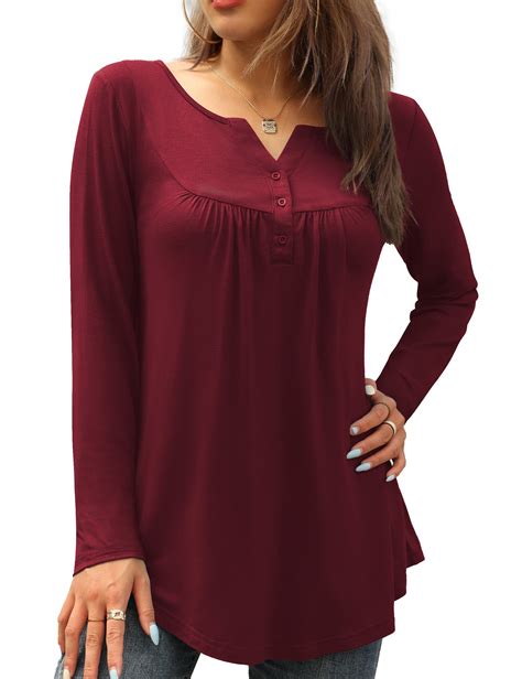 FOLUNSI Women's Plus Size V-Neck Long Sleeve Tunic Tops, Floral Henley ...