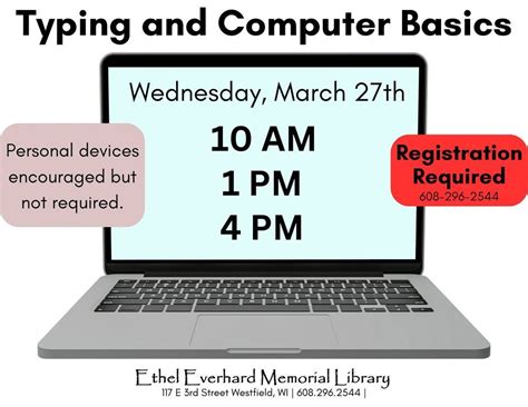 Typing and Computer Basics, Ethel Everhard Library, Westfield, 27 March ...