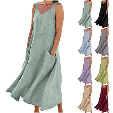 Feancey Womens Linen Sundresses 2025 Summer Boho Maxi Dress Sleeveless ...