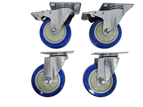 SEMON 4 Inch Ball Bearing Swivel Caster Wheel with Brake,4Pc(Blue ...