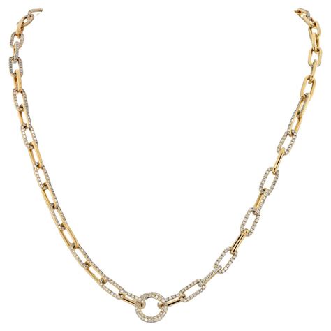 18K Yellow Gold 21 Carat Diamond Link Chain Necklace For Sale at 1stDibs