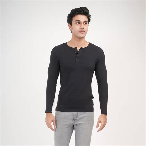 V-Taper Fit (S/V) Henley Neck Long Sleeve - Charcoal Black – Lean Lines