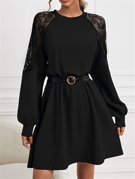 Contrast Lace Raglan Sleeve Dress Without Belt | A line prom dresses ...