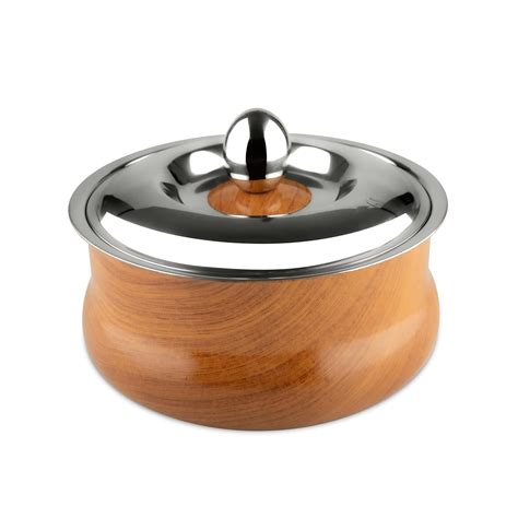 Buy FNS Woodera Stainless Steel Double Wall Insulated Designer Wooden ...