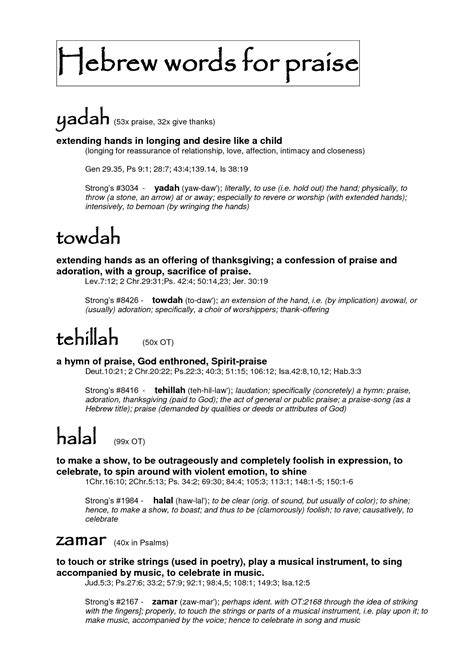 Hebrew Words for Praise