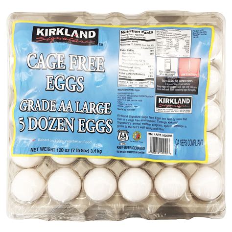 Kirkland Signature USDA Grade AA Cage Free Large Eggs, 5 Dozen (60 ...