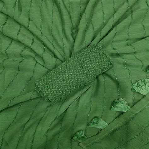 Light Green Woven Chiffon Saree with Tassels