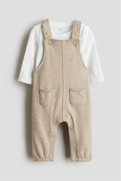 Light beige/White 2-piece cotton set for kids | H&M IN