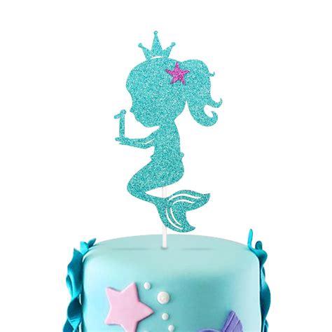 1st Mermaid Cake Topper One Little Girls Glitter Double Sided Baby ...