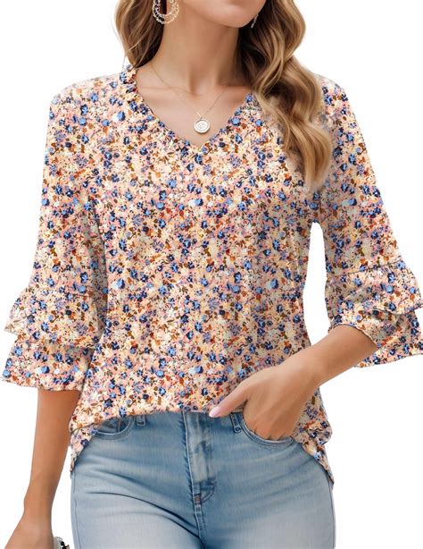 Wataxii Womens Tunic Tops to Wear with Leggings Womens Frill V Neck ...