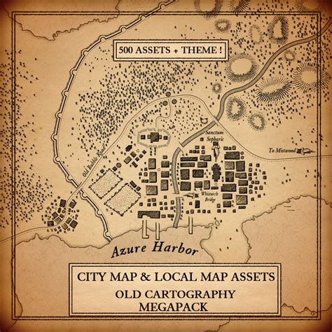 Old Cartography top down city buildings representations – CartographyAssets