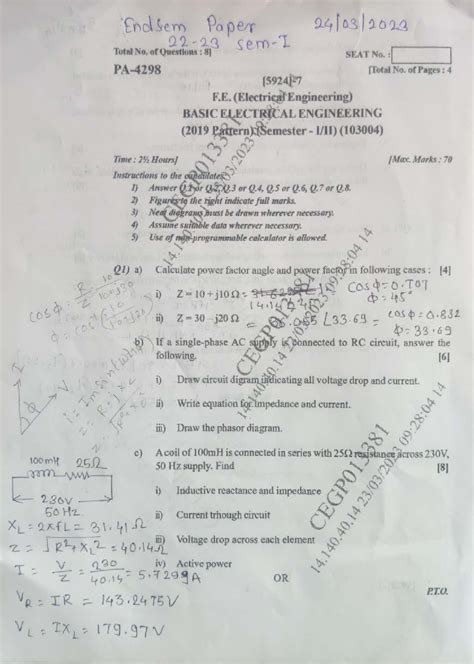 BEE (103004) Final Exam Paper - Basic Engineering (2019 Pattern) - Studocu