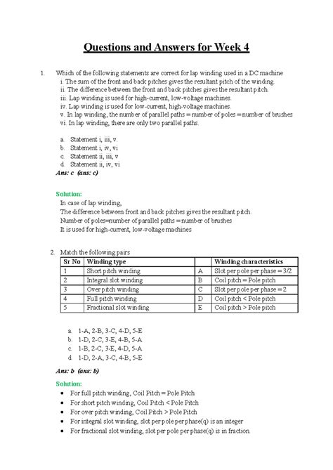 Week 4 Q&A for DC Machine Lap Winding Concepts and Calculations - Studocu
