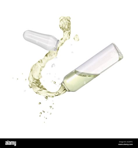 Open ampoule with splashing liquid in air on white background Stock ...
