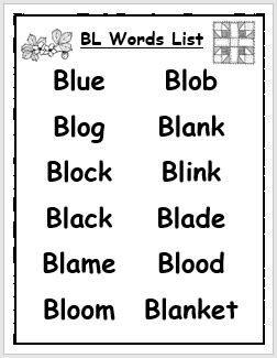BL Words List Printable for Kindergarten - EnglishBix